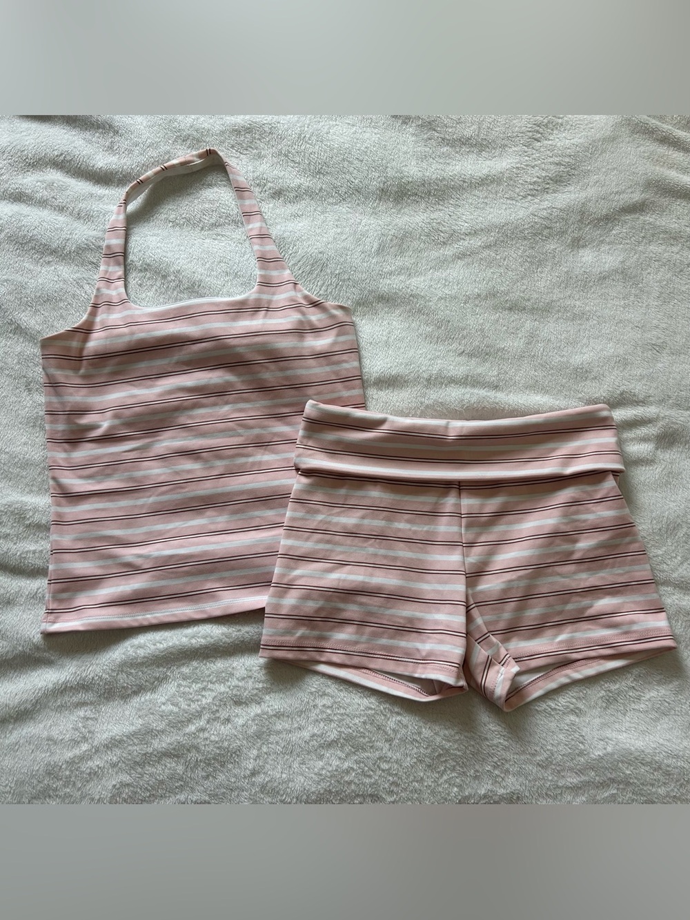 Pink & White Striped Halter Tank & Foldover Shorts Set – Girls XL / Adult XS-S